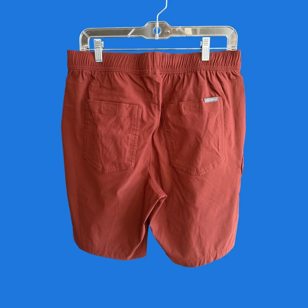 Eddie Bauer Mens Trail Shorts Rust Red Elastic Waist Utility Cargo Large